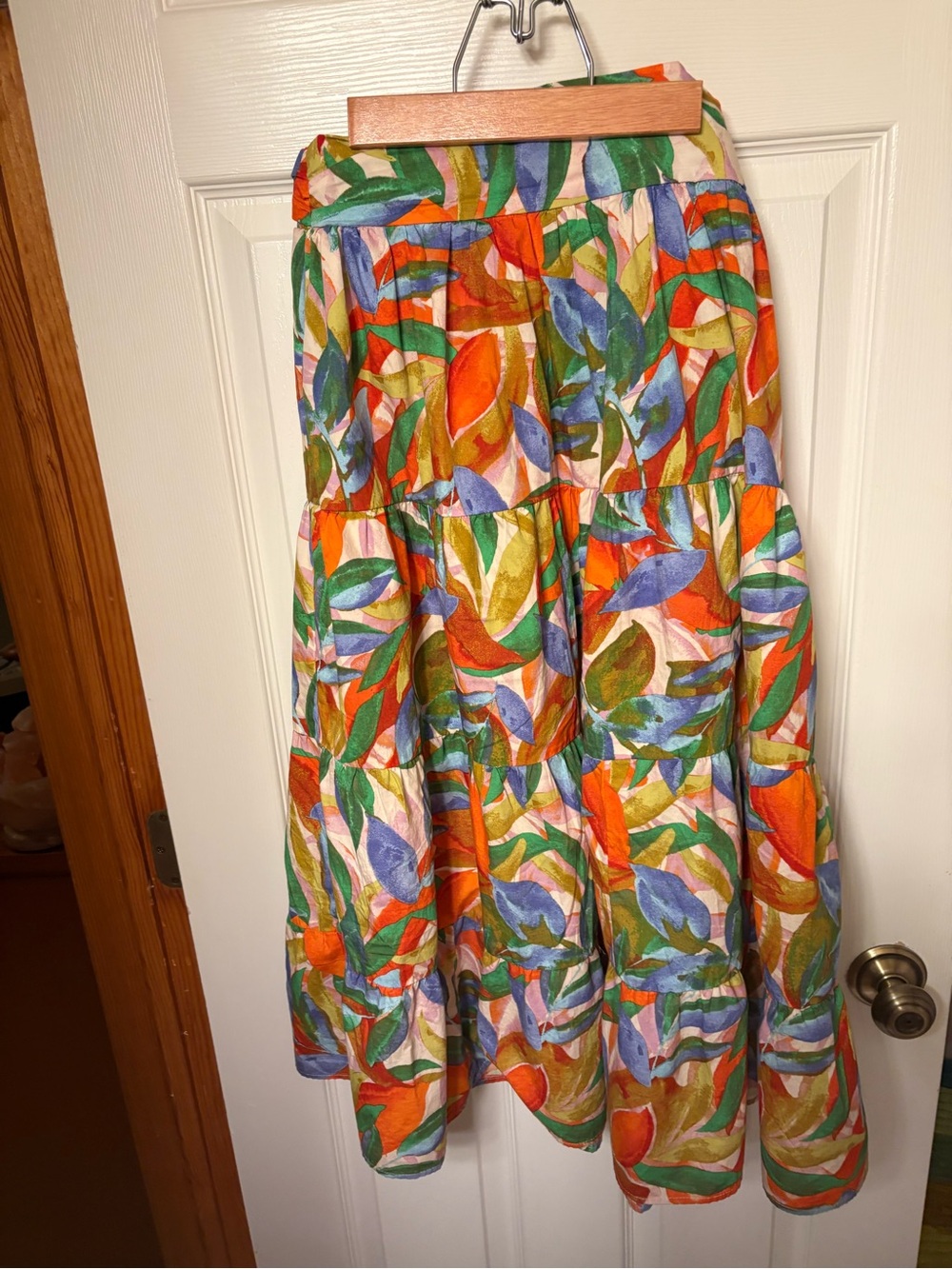 Anna Grace Floral Tiered Maxi Skirt Size L Tie Waist Boho Multicolor